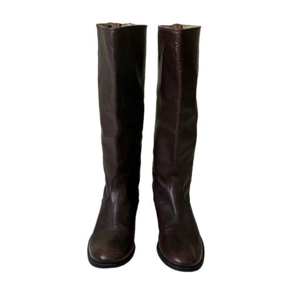 FRYE Melissa Button Back Zip Brown Leather Tall Riding Boots